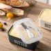 Ceramic Butter Dish With Wooden Lid & Built-in Knife Clear Window Refrigerator Storage Container For Cheese Butter_voghion.com