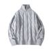 Men's Semi-Turtleneck Sweater, Chunky Knit Cardigan With Cable Pattern, Oversized Streetwear Style For Couples (Black, Grey)_voghion.com