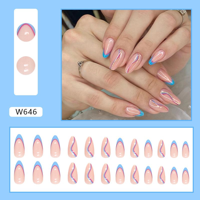Armatura francese ondulata blu e rosa in stile mandorla, piccola, fresca e semplice, indossabile, prodotto finito staccabile._voghion.com