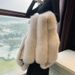 "Jennifer Faux Fur Vest Dames Wintermode Korte Mouwloze Jas Met Leren Afwerking, Streetwear Elegante Stijl, Verkrijgbaar In Meerdere Kleuren_voghion.com