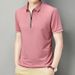 Poloshirt mit Reißverschluss, kurzes Sommerrevers, Business Casual, neues, lockeres Herren-T-Shirt aus Eisseide mit halblangen Ärmeln mittleren Alters_voghion.com