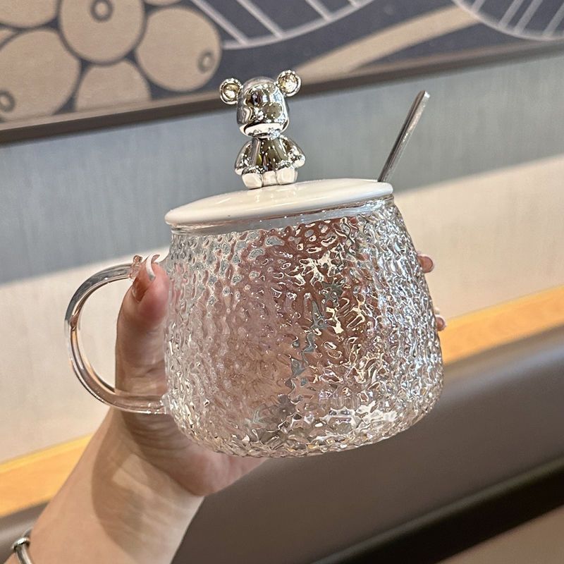 Nueva y atractiva taza de agua con forma de oso y cuchara, de vidrio resistente al calor, para oficina, para niñas, envío directo._voghion.com
