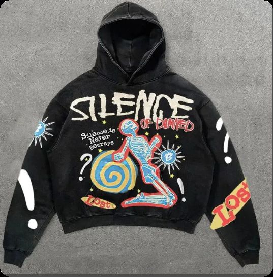 Neues SILENCE Sweatshirt mit Totenkopf-Schaum-Aufdruck, gewaschener Kapuzenpullover, lockere Passform, vielseitig, heißer Verkauf_voghion.com