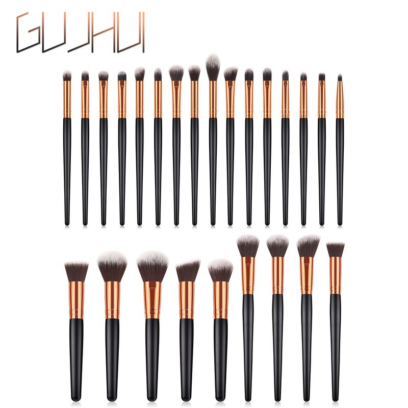Set di pennelli per trucco da 25 pezzi, pennello per cipria, pennello per fard, pennello per ombretto, strumenti per trucco in oro nero GUJHUI_voghion.com