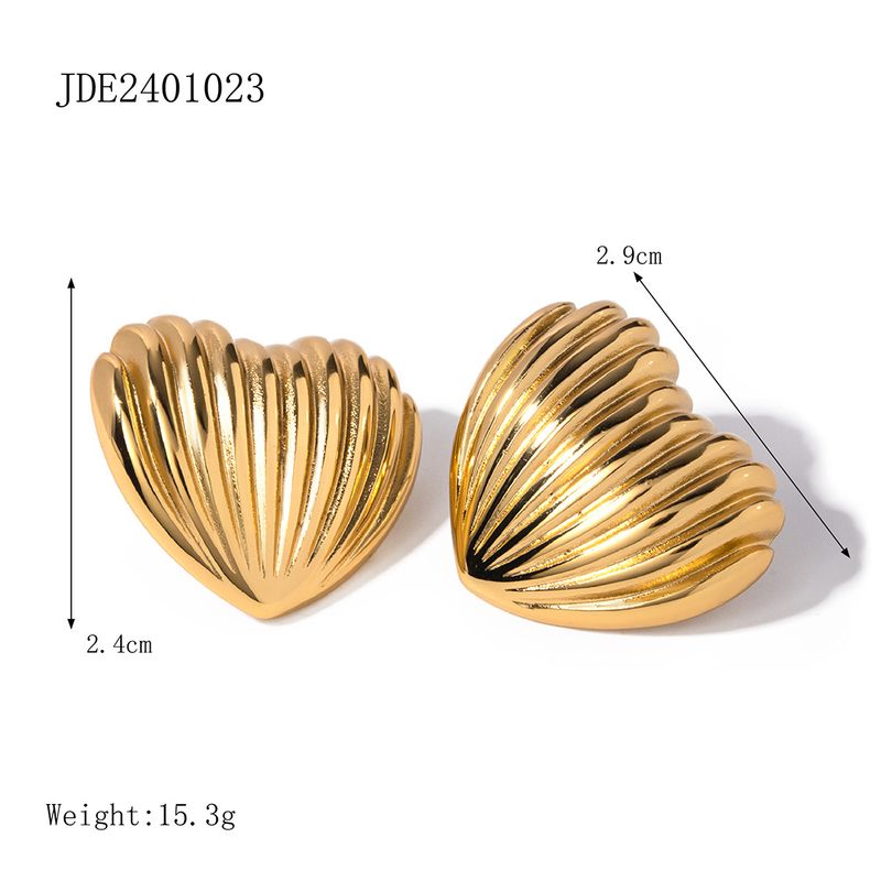 Hot selling gold stainless striped heart shaped Instagram popular style heart-shaped line titanium steel earrings_voghion.com