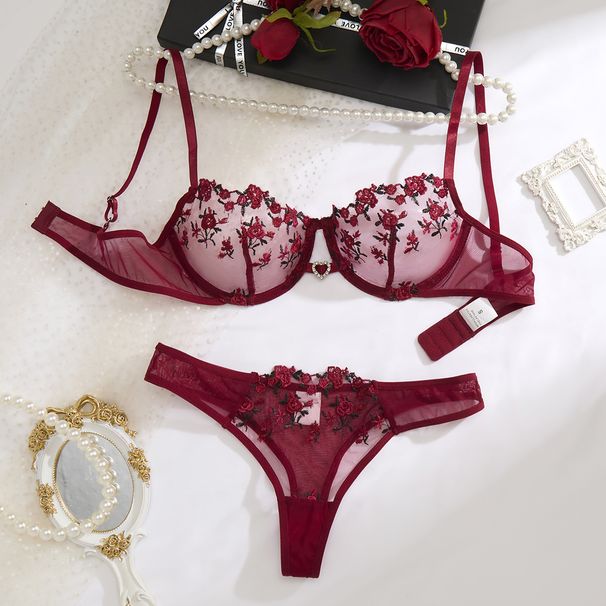 Lenjerie intimă pentru femei, set de chiloți, lenjerie intimă sexy, broderie florală, ultra subțire, Pure Desire_voghion.com