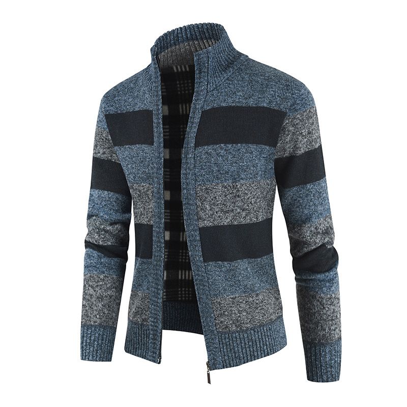 Cardigan décontracté à blocs de couleurs pour hommes, pull tendance à col debout, manteau pour jeunes, nouvelle collection automne et hiver_voghion.com