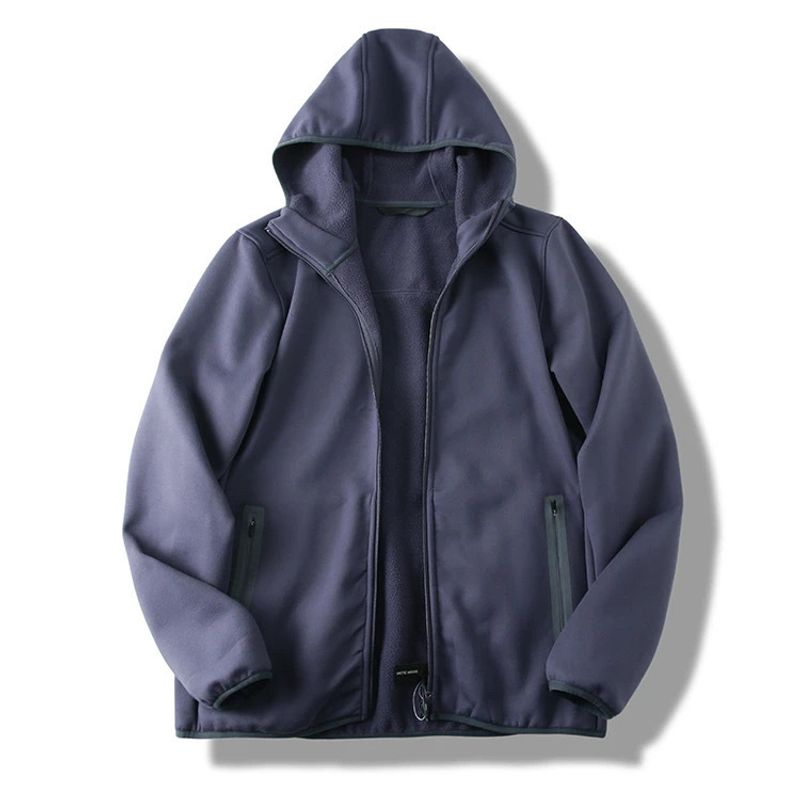 Giacca softshell con cappuccio casual completamente laminata, leggera, impermeabile e antivento, stile montagna, autunno_voghion.com
