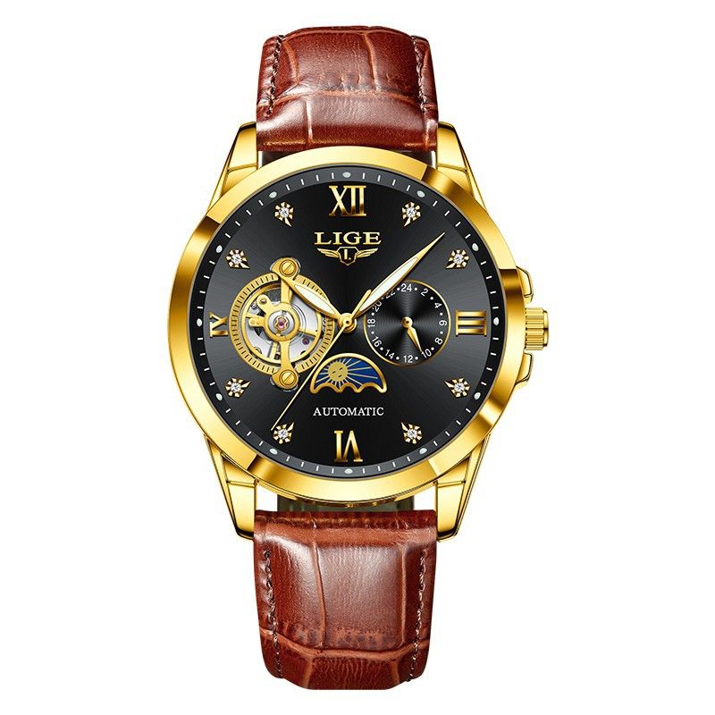 New Business Automatic Mechanical Multi Functional Men's Night Light Moon Phase Waterproof Temperament Watch_voghion.com