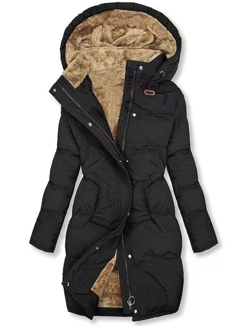 Dameskleding Warme bontkraag katoenen jas Dames rits lange mouw slanke katoenen jas capuchon jas_voghion.com