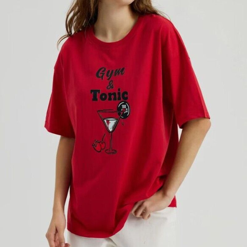 Maglietta a maniche corte in cotone largo per donna con scollo posteriore, versatile abito estivo con scollo rotondo stampato e antirughe_voghion.com