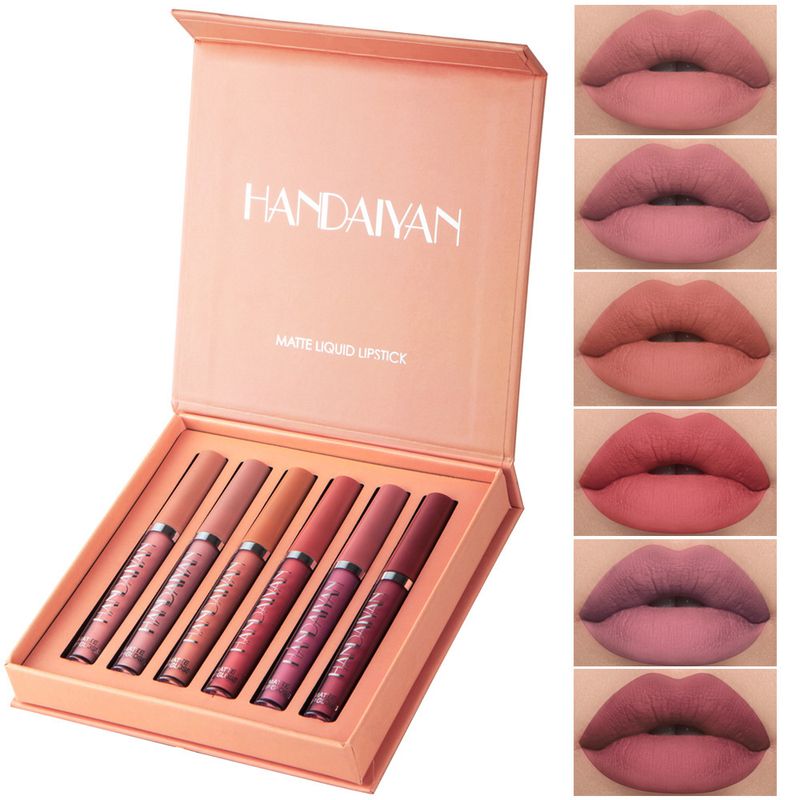 Explosiv HANDAIYAN Net einfach ze flecken Cup Mist Flëssege Lippenstift 6 Pack Faarf Lip Glaze Set_voghion.com