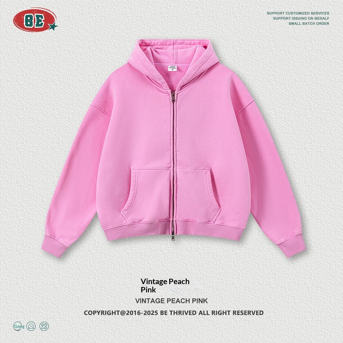 BE Men's Clothing|2025 European And American Retro Washed Vintage Boxy Fit Fleece-Lined Hooded Sweatshirt Double-Zip_voghion.com