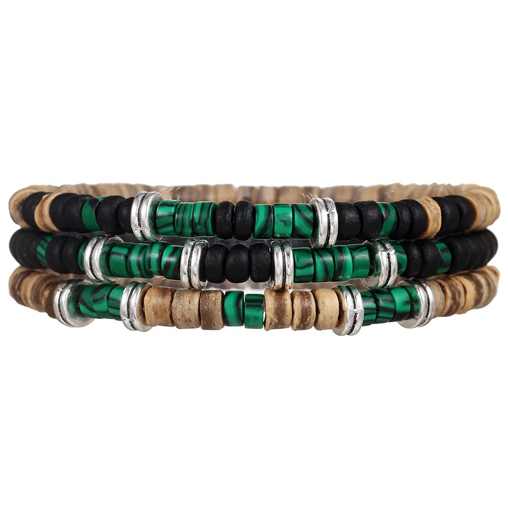 Bracciale impilato da uomo e da donna, con perline, fatto a mano, in stile etnico retrò, con pavone verde e guscio di cocco, personalizzato e alla moda._voghion.com
