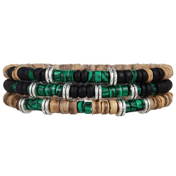 Bracciale impilato da uomo e da donna, con perline, fatto a mano, in stile etnico retrò, con pavone verde e guscio di cocco, personalizzato e alla moda._voghion.com