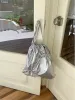 Koreanischer silberner Faltenrucksack mit Kordelzug für Damen, modisch, lässig, klein, schlicht, ideal für Studentinnen_voghion.com