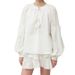 Siyuan F * AB Bianco Moonlight Micro Trasparente Puro Cotone Ricamato Camicia con Lacci/Gonna Corta a Sbuffo Tempo Libero Vacanza_voghion.com