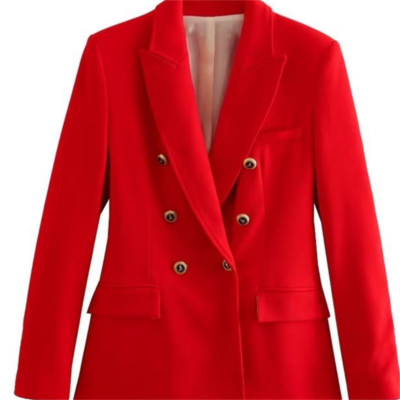 PB & ZA 2023 automne nouveau col multicolore polyvalent haut décontracté Double boutonnage mince Blazer femmes banlieue_voghion.com