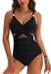 Women's Clothing New One Piece Swimsuit Metallic Color Deep V Mesh Splicing Tight One Piece Swimsuit_voghion.com