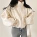 Women's Stand Collar Cropped Fleece-Lined Sweatshirt Winter Oversized Zip-Up Hoodie With Sherpa Lining Ins Style_voghion.com