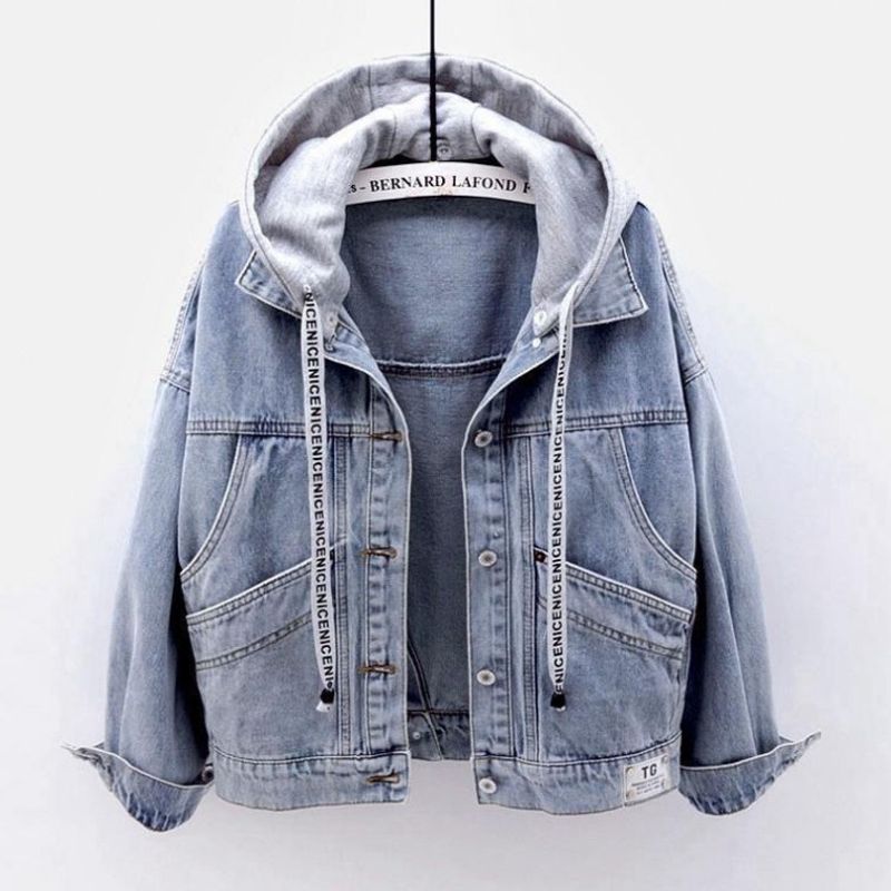 Women's Clothing Southeast Asia foreign trade new Korean style hooded denim jacket women's short fashion large pocket jacket casual top_voghion.com