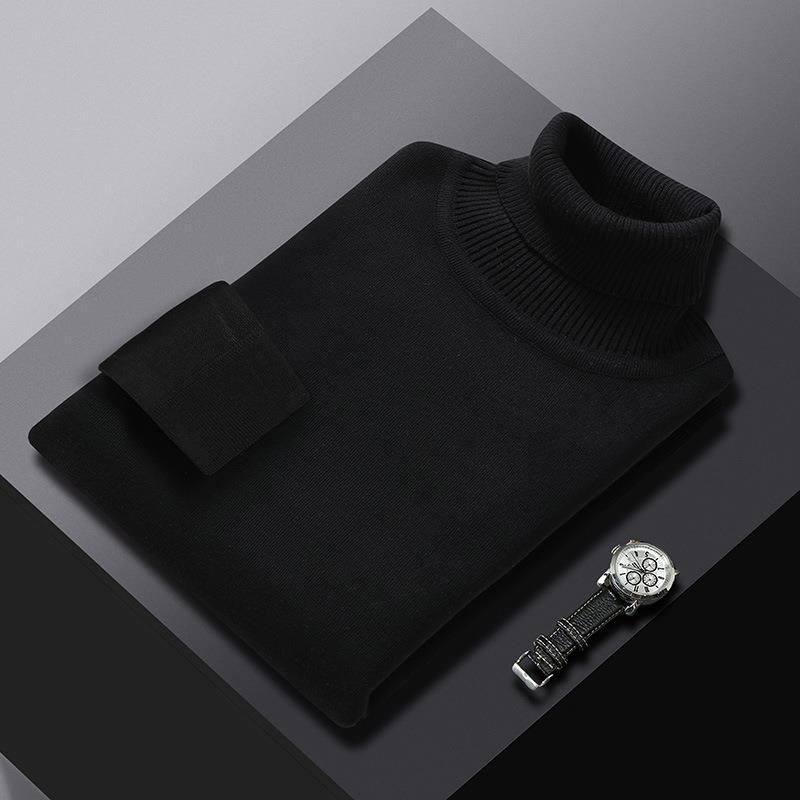 Men's turtleneck pullover solid color casual sweater_voghion.com