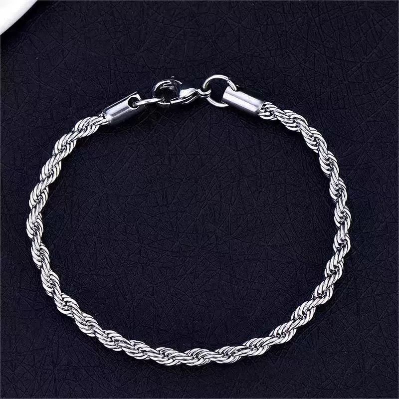 Bracciale sottile in acciaio al titanio da uomo alla moda hip-hop cubano, unisex, con catena intrecciata resistente alla luce_voghion.com