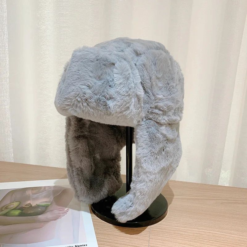 Ziemas biezināta silta beanie krievu cepures korejiešu modes Ushanka Earflap Pilot sieviešu tendence bomber cepure regulējama_voghion.com