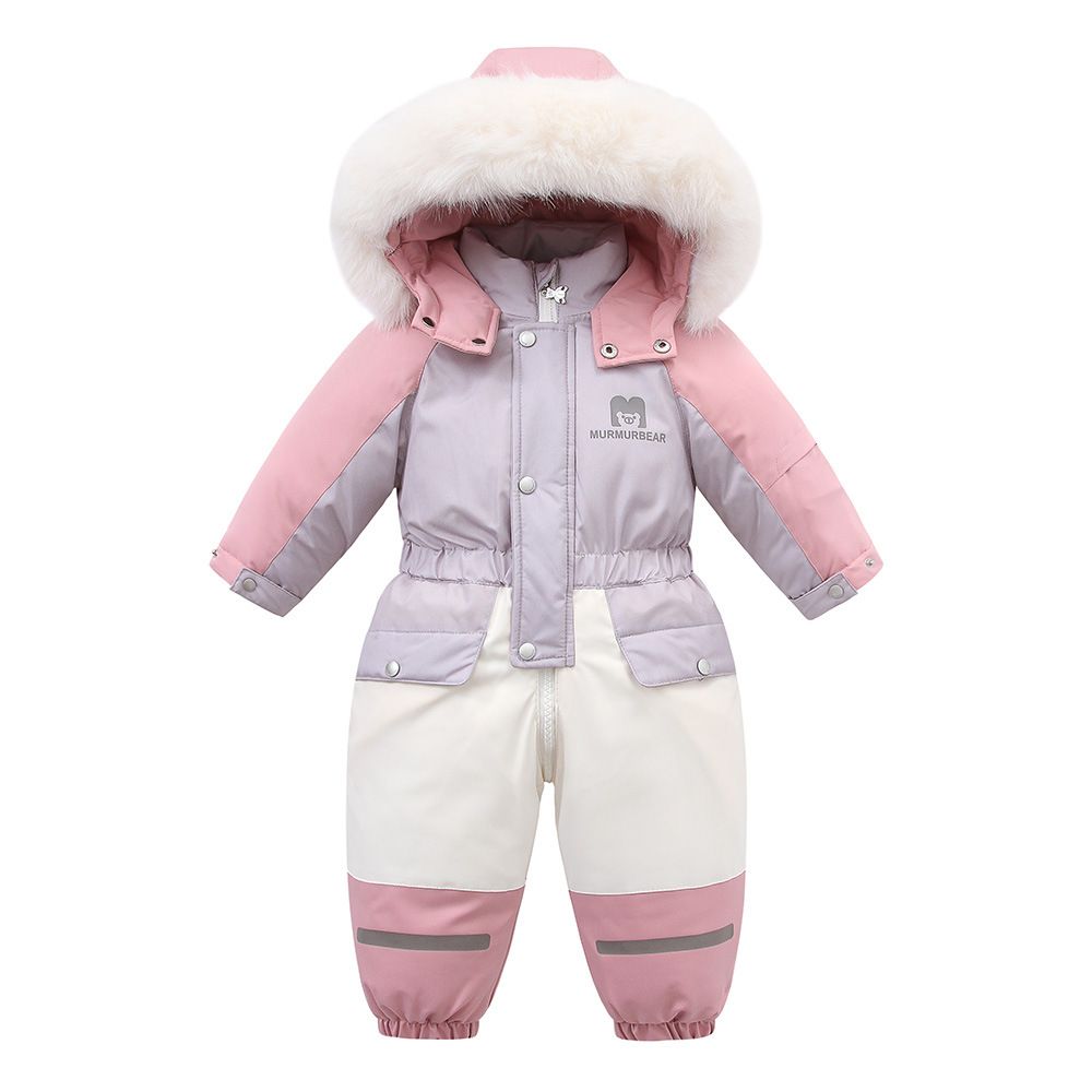 Kids' Fleece-Lined Snowsuit With Color Block Design - Winter Hooded Jumpsuit For Toddlers (80-120cm) | Warm & Stylish Playwear_voghion.com