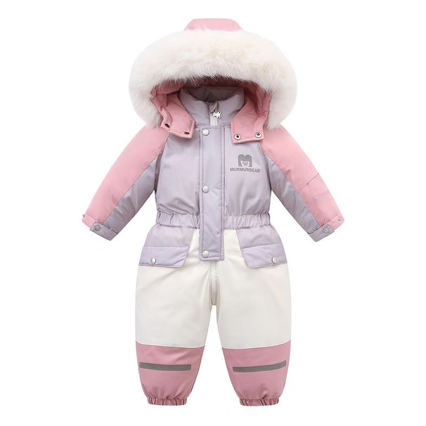 Kids' Fleece-Lined Snowsuit With Color Block Design - Winter Hooded Jumpsuit For Toddlers (80-120cm) | Warm & Stylish Playwear_voghion.com