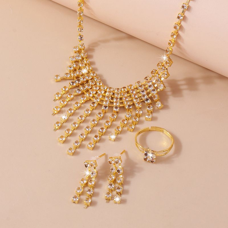 Jewelry tassel earrings, ring necklace set, light luxury style, high-end fashion, niche collarbone chain_voghion.com