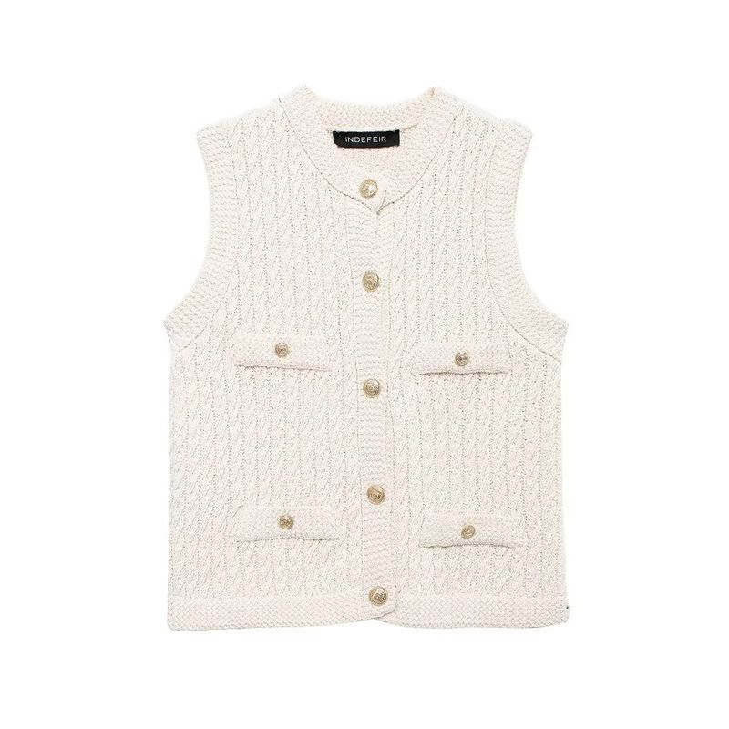 Women's clothing 2024 autumn new style twisted flower fashionable slim fit top vest knitted sweater_voghion.com