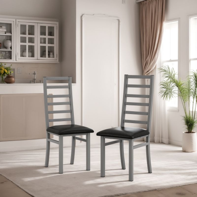 Esszimmerstühle aus Metall, 2er-Set, Stahlbeine und Sitze aus PU-Leder, Esszimmerstühle mit hoher Rückenlehne und ohne Armlehnen, für Küche und Wohnzimmer, Grau_voghion.com