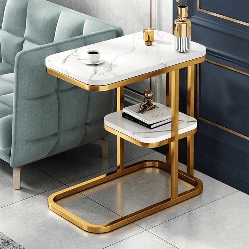 Coffee Table & Bedside Table - C - Shaped Side Table For Sofa And Bed. Features Marble Tabletop And Steel Frame. Narrow Side Table For Bedroom And Living Room, Small Banquet Table (2-tier)_voghion.com