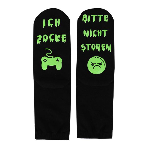 Plus-size men's socks adhesive non-slip glow-in-the-dark printed cotton mid-tube socks_voghion.com