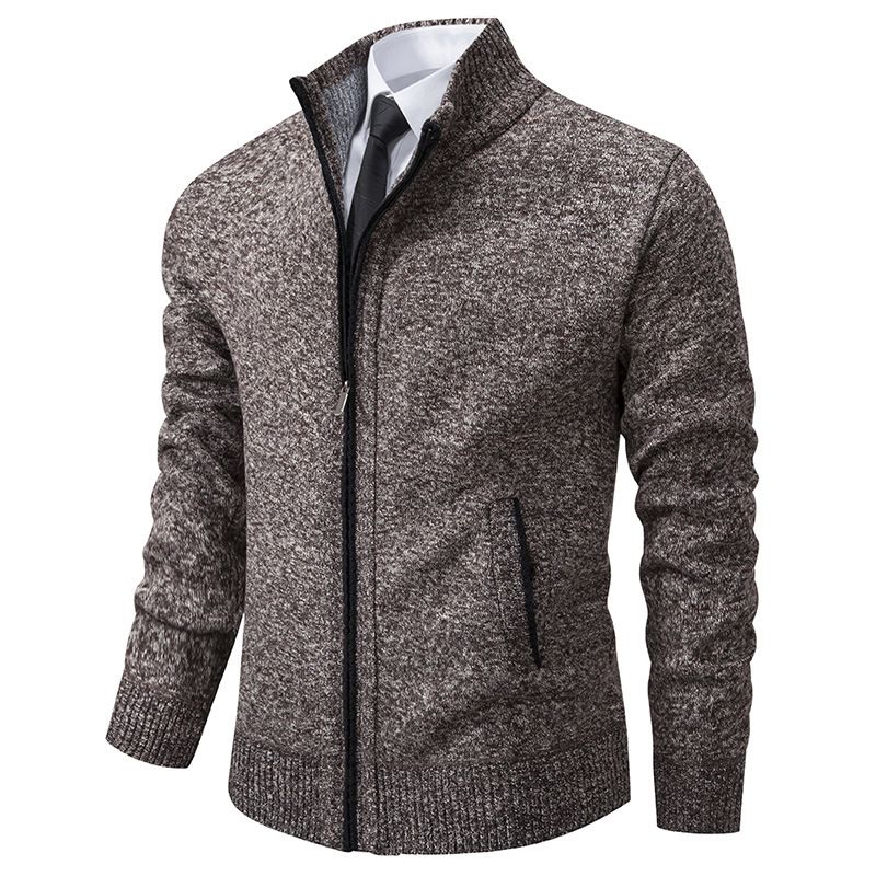 Herren Slim Strickpullover Jacke Winter Verbesserte Fleece Gefüttert Stehkragen Lässiger Pullover Thermo Oberbekleidung_voghion.com