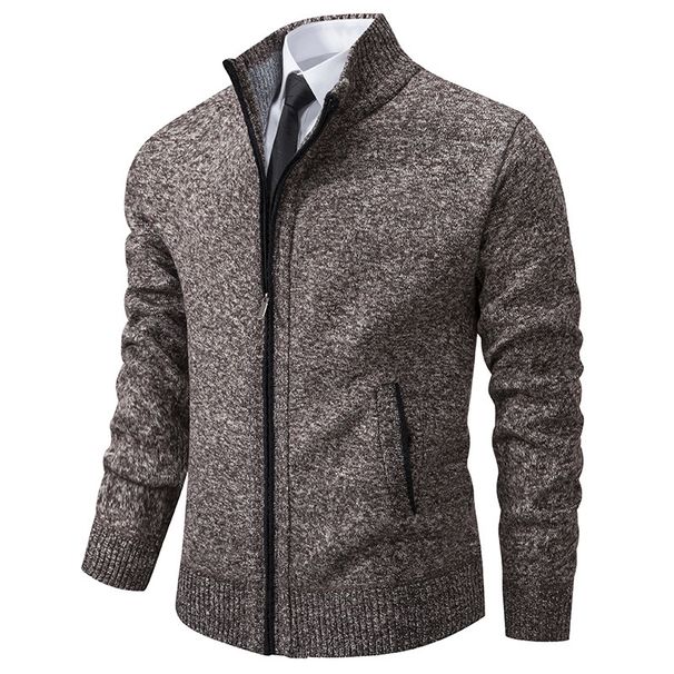 Herren Slim Strickpullover Jacke Winter Verbesserte Fleece Gefüttert Stehkragen Lässiger Pullover Thermo Oberbekleidung_voghion.com