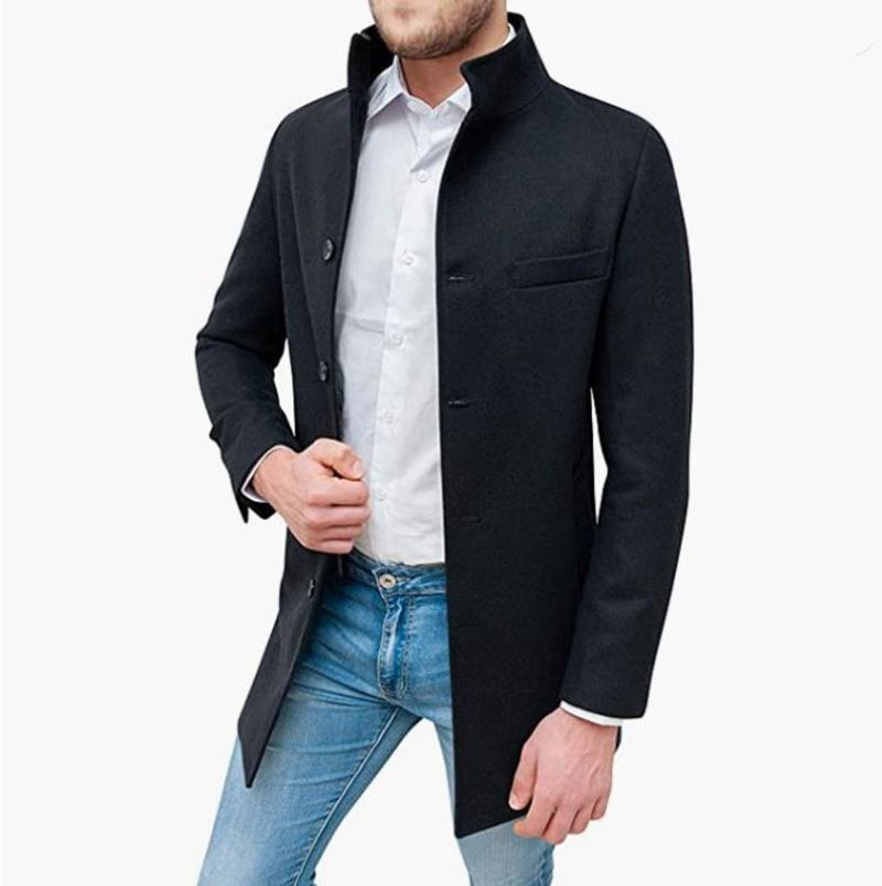 Herrenbekleidung Woll-Stehkragen-Trenchcoat für den Freizeitbereich_voghion.com