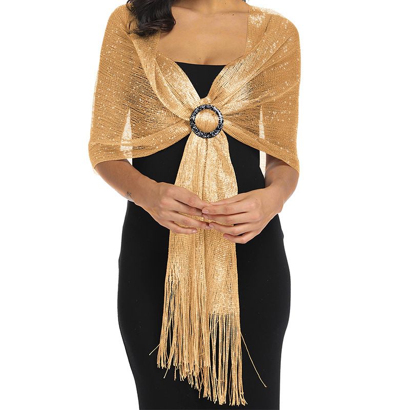 Cross border hot selling gold and silver silk shawl flat scarf bride bridesmaids dance party wedding dress evening dress shawl_voghion.com