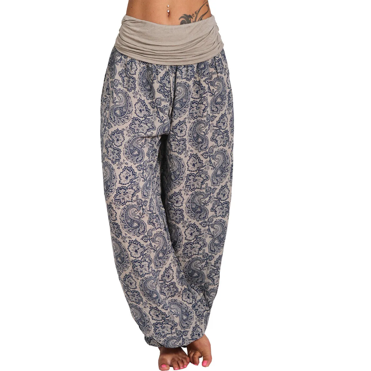 Women's Clothing Digital Printing Long Wide Leg Pants Casual Pants Harem Pants_voghion.com