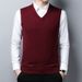 Gilet in maglia di lana da uomo, autunno e inverno, casual, versatile, tinta unita, con scollo a V, per mezza età_voghion.com