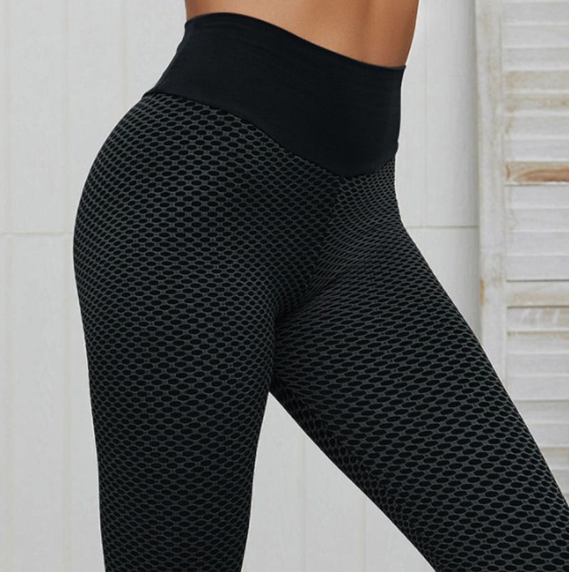 Women's Jacquard Honeycomb Peach Hip Fitness Yoga Hosen Héich Taille Hip Lafen Fitness enk Yoga Hosen_voghion.com