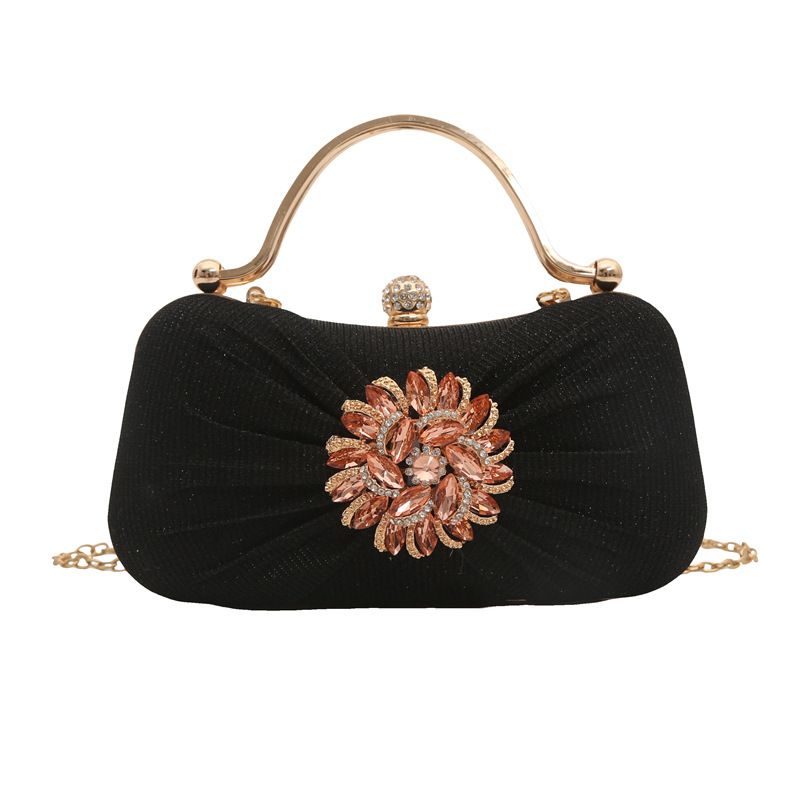 Fashionable pleated socialite handbag with diamond inlay, banquet bag, wedding party bag_voghion.com