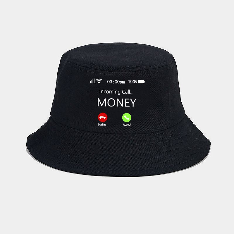 Creative Tide Play MONEY Caller ID Pattern Printed bucket hat Tide Play Fashion Black High Cold Basin Cap_voghion.com