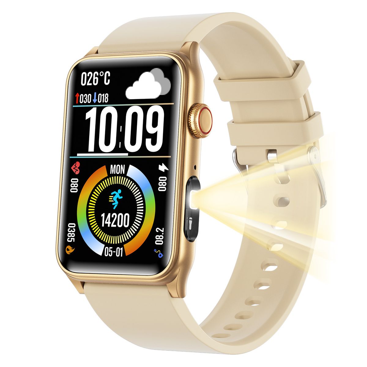 Cross Border G50 Smartwatch 1.57 Körpertemperaturmessung Bluetooth-Anruffunktion LED-Licht Taschenlampe Cross Border Armband Blutzuckermessung_voghion.com