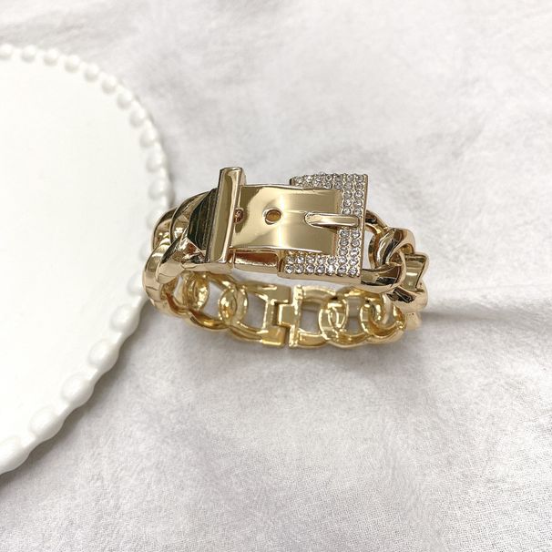 Inlaid Bracelet Style High-End Light Luxury Chain Buckle Belt Alloy Women's Gold-Plated Fashion Accessories_voghion.com