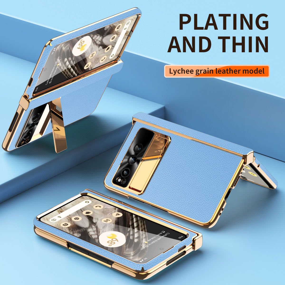 For Google Pixel Fold Luxury Electroplate Leather Business Elegant Built In Screen Protector Flim Holder Stand Phone Case Cover_voghion.com