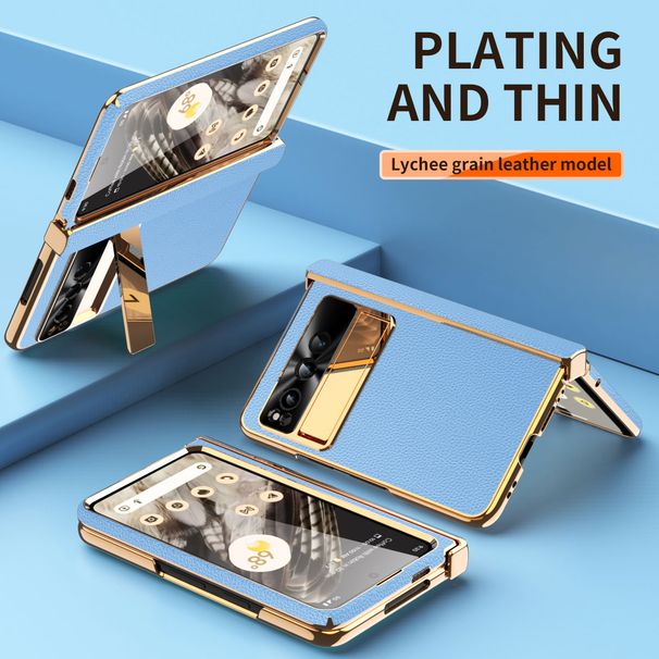 For Google Pixel Fold Luxury Electroplate Leather Business Elegant Built In Screen Protector Flim Holder Stand Phone Case Cover_voghion.com