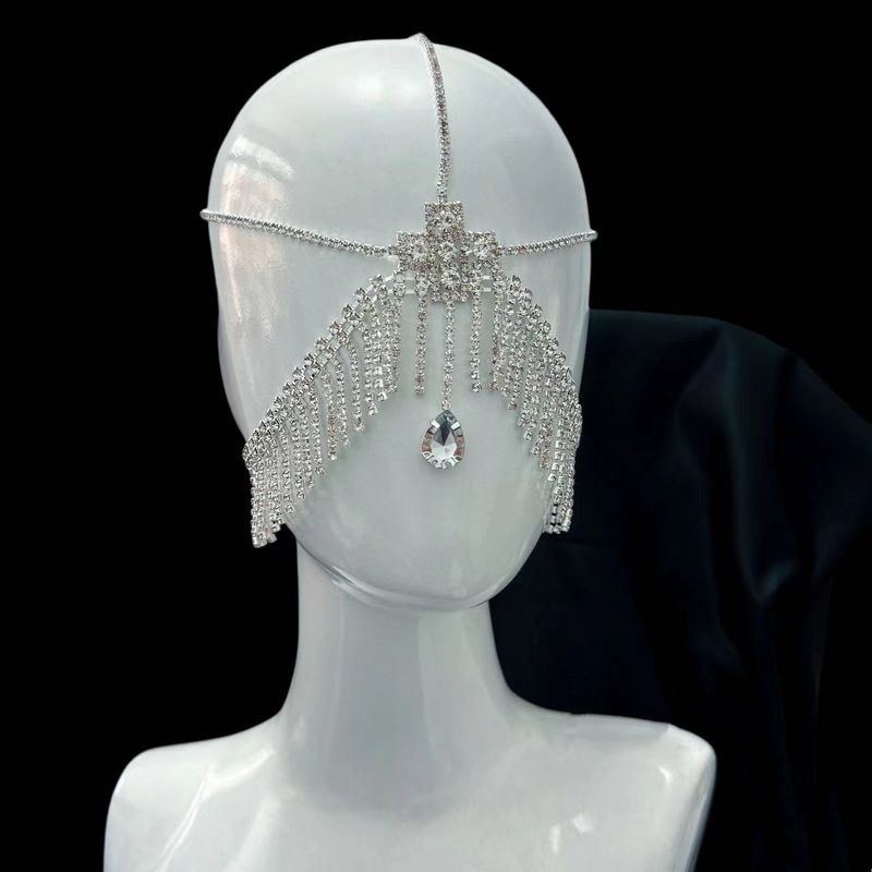 Fashion rhinestone tassel head chain hair accessories ladies wedding dance super flash crystal pendant forehead chain_voghion.com