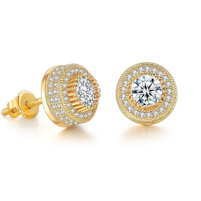 Hip Hop Zircone per Uomo Donna Full Dia Placcato Oro Filo e Orecchini_voghion.com